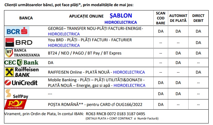 plata factura hidroelectrica